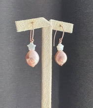 Load image into Gallery viewer, Peach Rainbow Pearls, MOP Star 14kRGF Earrings