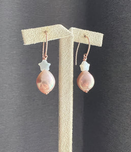 Peach Rainbow Pearls, MOP Star 14kRGF Earrings