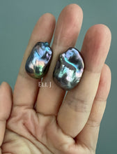 Load image into Gallery viewer, #13: Peacock Black Baroque Pearl Earring Studs
