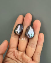 Load image into Gallery viewer, #3: Peacock Black Baroque Pearl Earring Studs