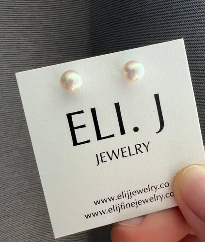 6-6.5mm Ivory PINK Freshwater Pearl Earring Studs 925 Silver
