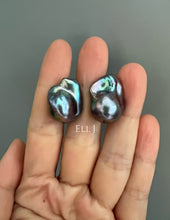 Load image into Gallery viewer, #2: Peacock Black Baroque Pearl Earring Studs