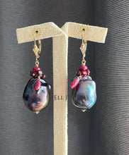 Load image into Gallery viewer, Peacock Baroque Pearls, Ruby 14KGF Earrings