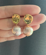 Load image into Gallery viewer, Large Peach Rainbow Freshwater Pearl Modern Earrings