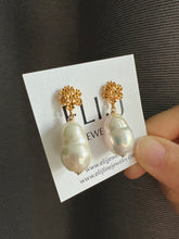 Load image into Gallery viewer, Large Ivory (Jelly Bean) Pearl Floral Earring Studs
