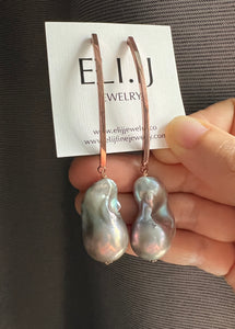 Silver Baroque Pearls 14KRGF Long Dangle