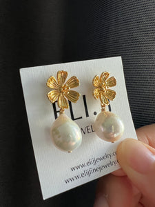 Ivory Pearls on Large Floral Earring Studs