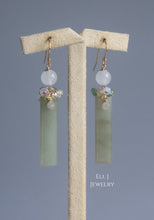 Load image into Gallery viewer, [EXCLUSIVE] Type A Burmese Green Jade Bars, Icy Jade Balls, 0.64ct Silver Diamond Drops, Gems 14KGF Earrings