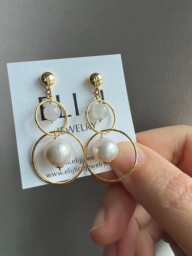 Icy Jade, Edison Pearls, Circle Loops Earrings