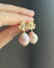 Load image into Gallery viewer, Rare Large Peach-Pink Floral Pearl Earrings