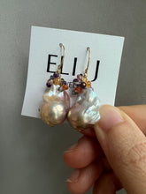 Load image into Gallery viewer, Purple-Champagne Baroque Pearls, Gemstones 14KGF Earrings