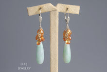 Load image into Gallery viewer, [EXCLUSIVE] Type A Burmese Mint Green Jade Drops, Orange Garnet, Yellow Sapphire 925 Silver Earrings