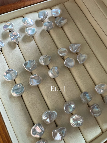 Ivory Keshi Pearl Earring Studs (Large) 925 Sterling Silver