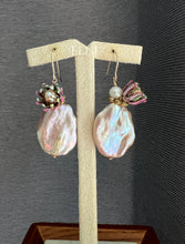 Load image into Gallery viewer, Vintage Peony Flower, Large Flat Baroque Pearls, 14kGF Earrings