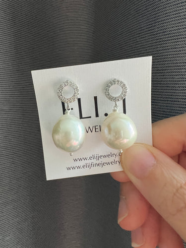 Big Ivory Pearls 925 Silver Circle Earring Studs