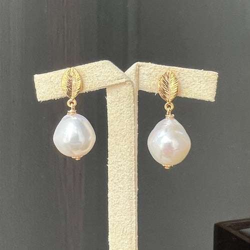Ivory Pearls Gold Leaf Earring Studs