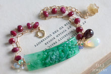 Load image into Gallery viewer, [EXCLUSIVE] Type A Burmese Dark Green Jadeite Bar, Ruby, Opal 14KGF Bracelet