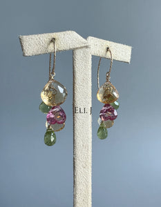 Citrine, Pink Topaz, Peridot 14KGF Earrings