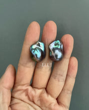 Load image into Gallery viewer, #2: Peacock Black Baroque Pearl Earring Studs
