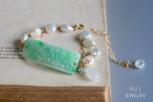 Load image into Gallery viewer, [EXCLUSIVE] Type A Burmese Mint Green Jade Bar, Pearls 14KGF Bracelet