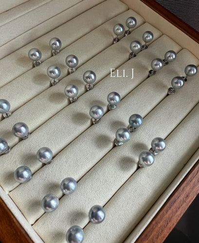 8-8.5mm Japanese Silver-Blue Akoya Pearl Earring Studs (925 Silver)