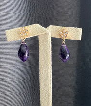 Load image into Gallery viewer, Amethyst Drops Daisy Earring Studs