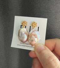 Load image into Gallery viewer, Peach-Pink Baroque Pearl Earrings 14KGF