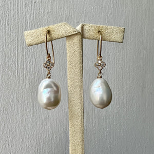 Ivory Pearls, Clover 14kGF Earrings