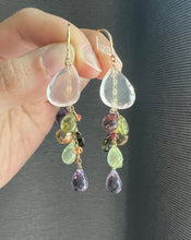Load image into Gallery viewer, Rose Quartz, Amethyst, Grossular Garnet, Prehnite 14KGF Earrings