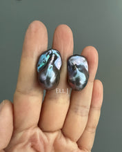 Load image into Gallery viewer, #11: Peacock Black Baroque Pearl Earring Studs