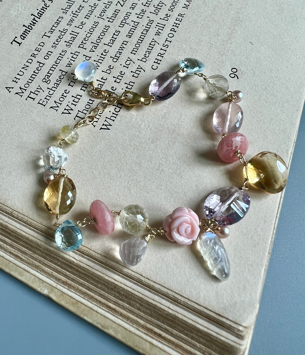 Rose Garden: Pink, Purple Gemstones 14KGF Bracelet