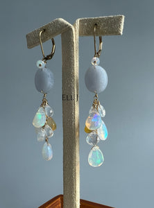 Type A Burmese Lavender Jadeite, Ethiopian Opal, Rainbow Moonstone 14KGF Earrings