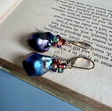 Load image into Gallery viewer, Peacock Baroque Pearls with Rainbow Gems 14KGF Earrings