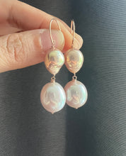 Load image into Gallery viewer, [RARE] Golden-Peach Rainbow &amp; Large Ivory Edison Pearls 14KRGF Earrings