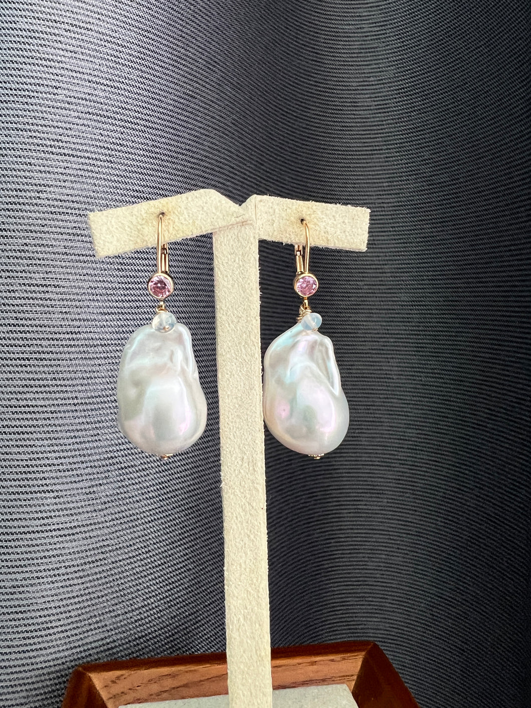 Ivory Baroque Pearls 14kGF Pink CZ Earrings