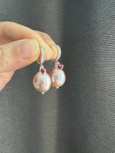 Load image into Gallery viewer, Pink Pearls Garnet Silver Hoop Earrings