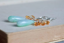 Load image into Gallery viewer, [EXCLUSIVE] Type A Burmese Mint Green Jade Drops, Orange Garnet, Yellow Sapphire 925 Silver Earrings