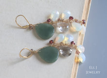 Load image into Gallery viewer, [EXCLUSIVE] Type A Deep Green Burmese Jade Flat Teardrops, Opal, Copper Rutile 14KGF Earrings