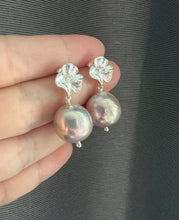 Load image into Gallery viewer, [OOAK] Large Rainbow Silvery Lilac Freshwater Pearl Floral Earrings
