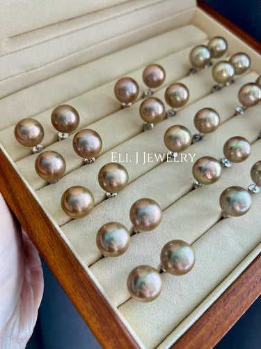 [NEW!] GOLDEN: Large Statement Golden Freshwater Pearl Earring Studs 925 Silver