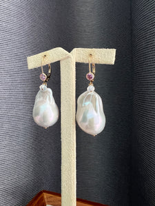 Ivory Baroque Pearls 14kGF Pink CZ Earrings