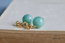 Load image into Gallery viewer, Large Type A Burmese Green Jadeite Balls, Knot 14KGF Earrings