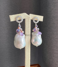 Load image into Gallery viewer, Ivory Baroque Pearls, Amethyst, Gems 925 Sterling Silver Earrings