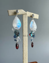Load image into Gallery viewer, Rainbow Moonstone, London Blue Topaz, Garnet, Tanzanite 925 Sterling Silver Earrings