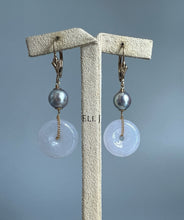 Load image into Gallery viewer, Type A Burmese Lavender Jade, Silver-Blue Japanese Akoya Pearls 14KGF Earrings
