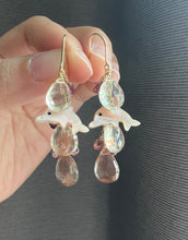 Load image into Gallery viewer, [Rare] Oregon Sunstone, MOP Dolphins, Pink Tourmaline 14KGF Earrings