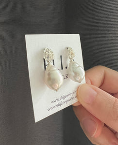 Ivory Pearls, Silver Bouquet Earring Studs