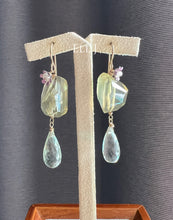 Load image into Gallery viewer, Lemon Quartz, Green Amethyst, Vtg Flowers 14kGF Earrings