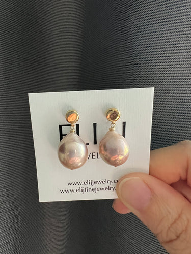 Peach-Rainbow Pearls Gold Minimalist Earring Studs