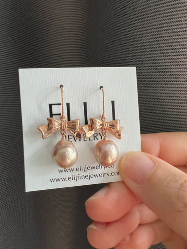 Pink Edison Pearls RGP Bow Earrings